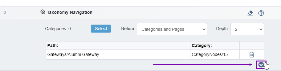 Expand Advanced Settings in Taxonomy Navigation Element