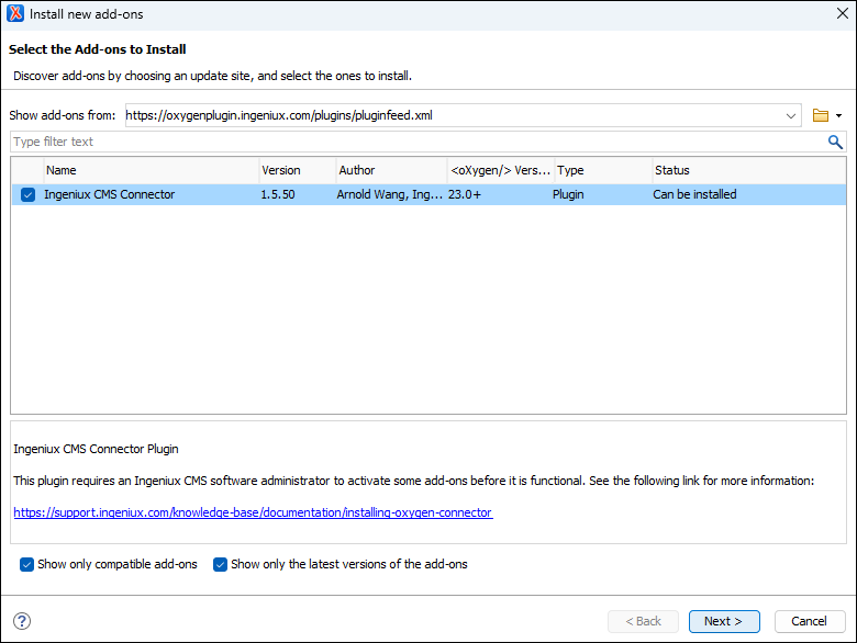 Select IngeniuxCMSConnector Add-on