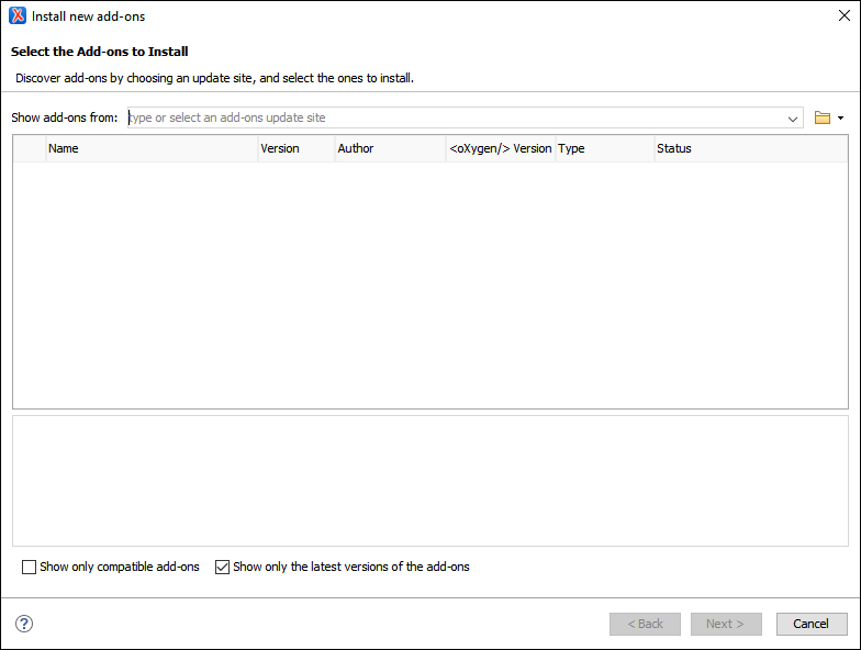 Install new add-ons Dialog