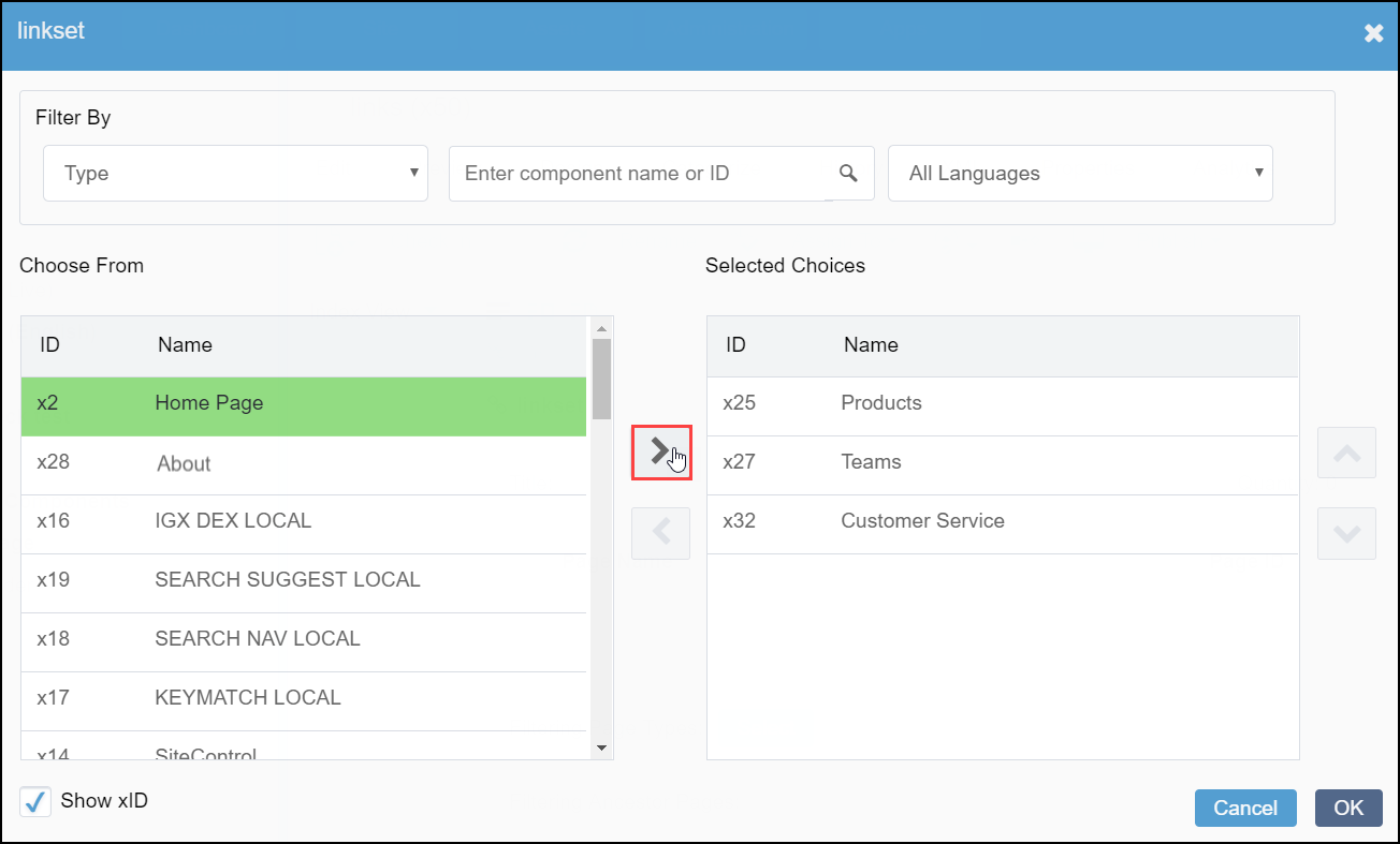 LinkSet Dialog