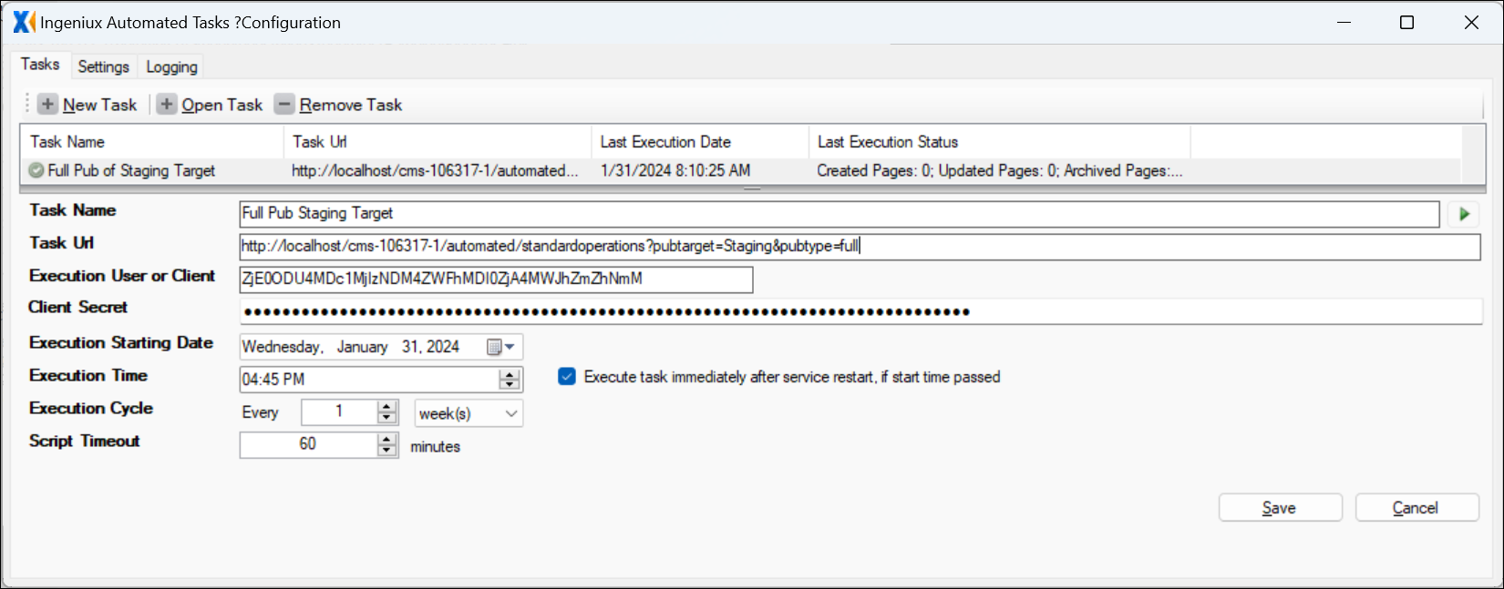Automated Tasks: New Task