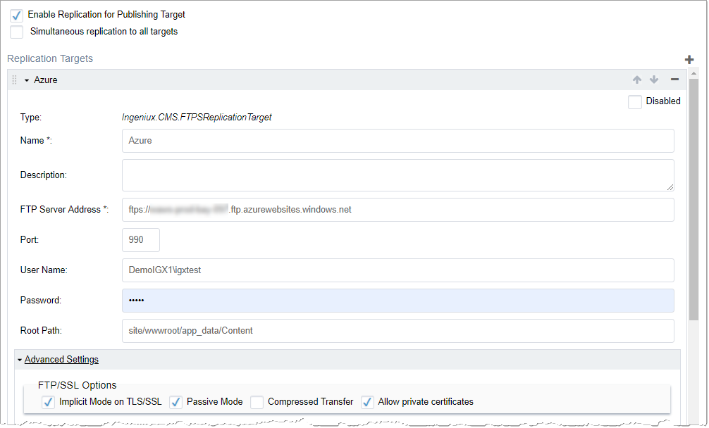 Replication Settings for Azure App