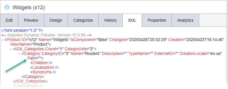 No Path Attribute Value on Category Element