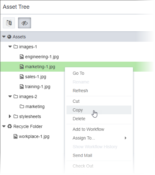 Context Menu: Copying an Asset