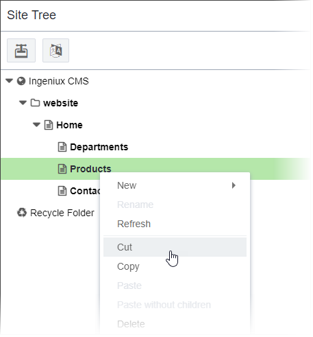 Context Menu: Moving a Page