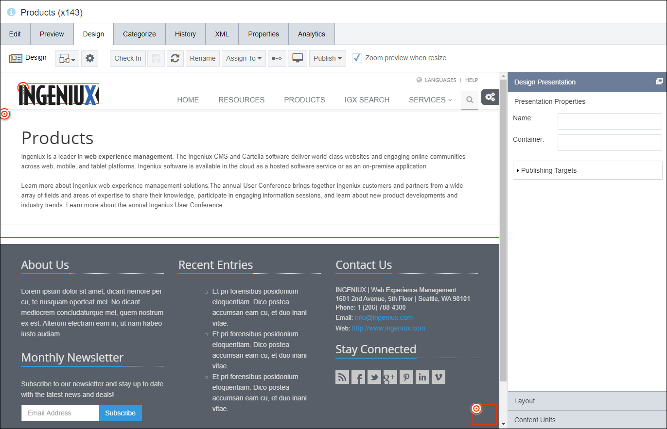 Design Workspace and Design Presentation Pane