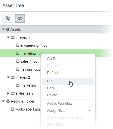 Context Menu: Moving an Asset