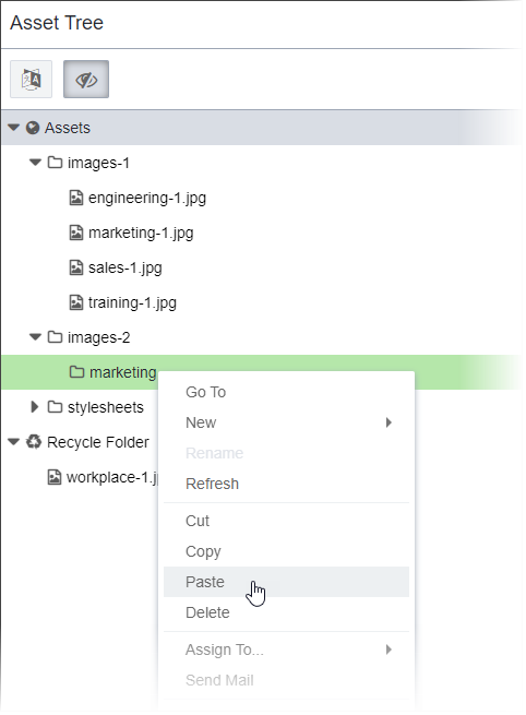 Moving Assets: Context Menu - Paste