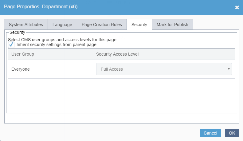 Content Item Security via Site Tree Context Menu