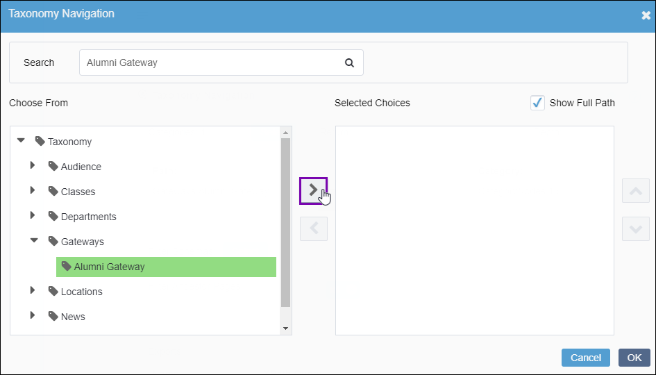 Add Categories to Taxonomy Navigation Element