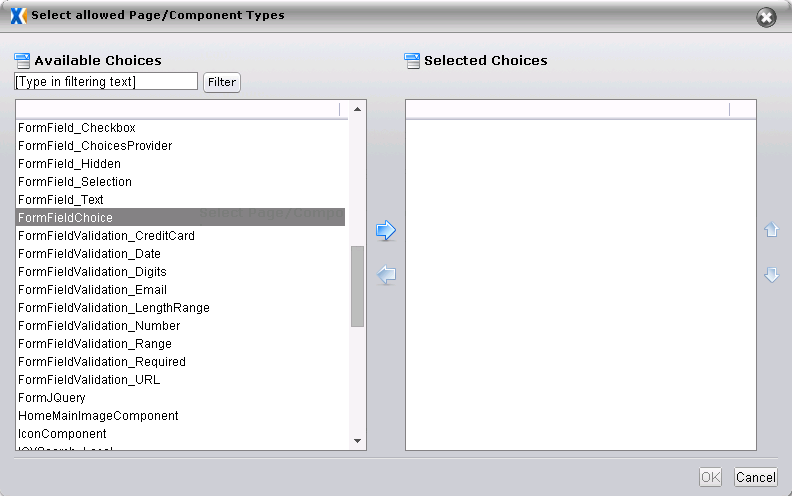 Select Allowed Page/Component Types Dialog