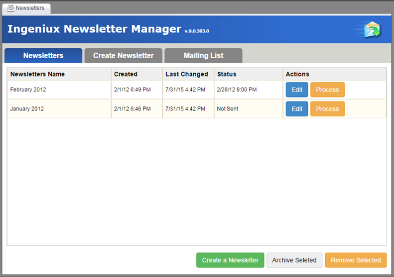 Setup of new newsletters