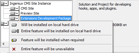 Extensions Development Package List Box