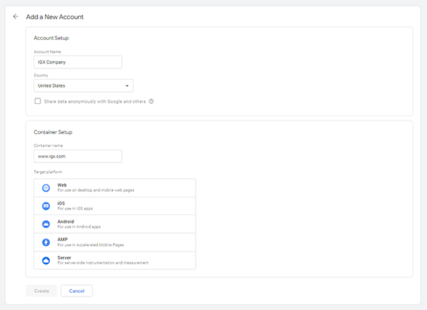 Create Google Tag Manager Account