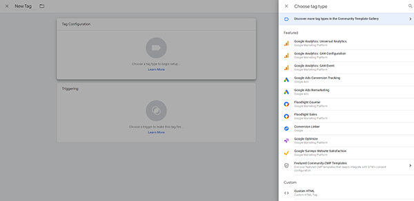 Google Tag Manager Configure New Tag