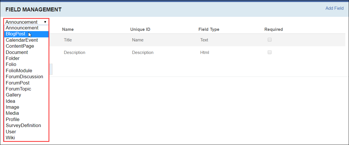 Select Content Type