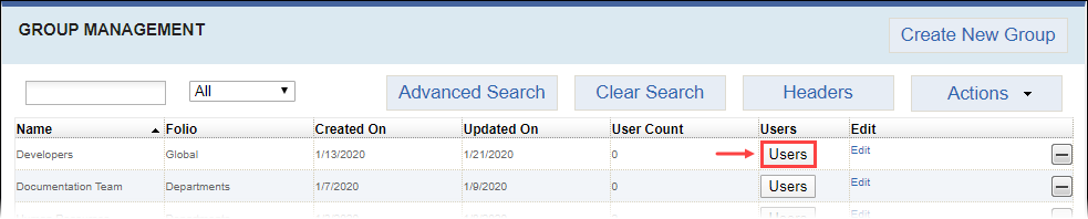 Click Users in the Group Management Table