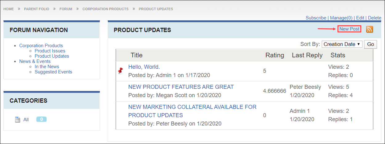 Create Post via Discussion View