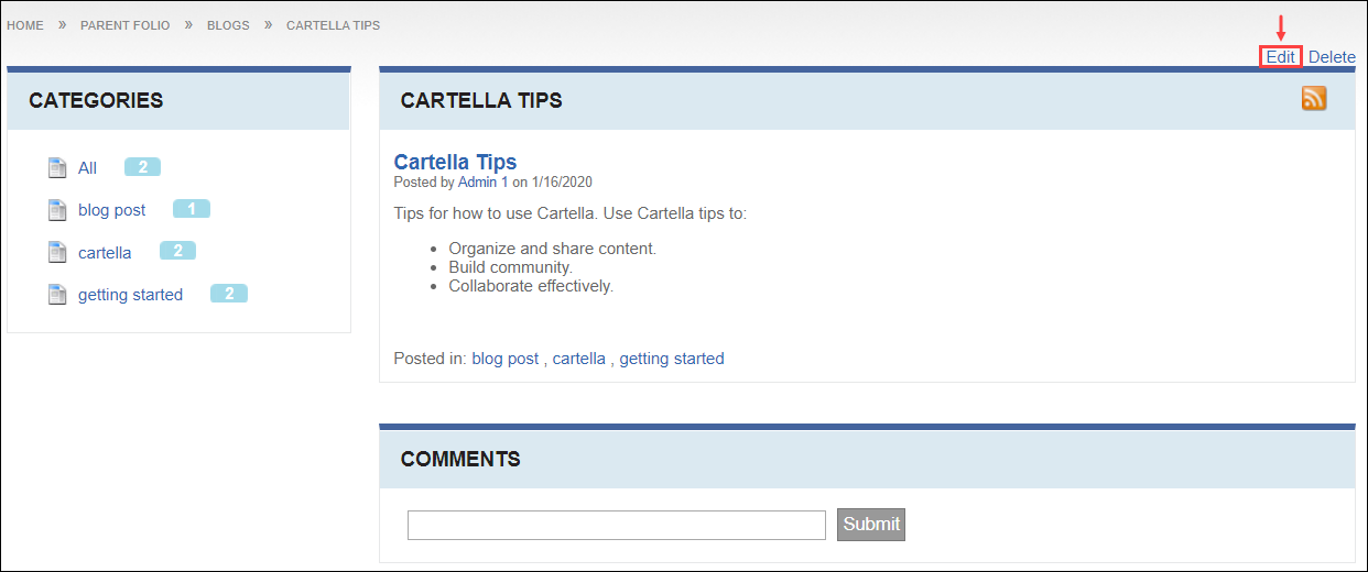 Edit Blog Post via Blog Post Item View