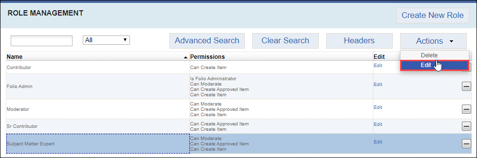 Edit Role via Actions Button