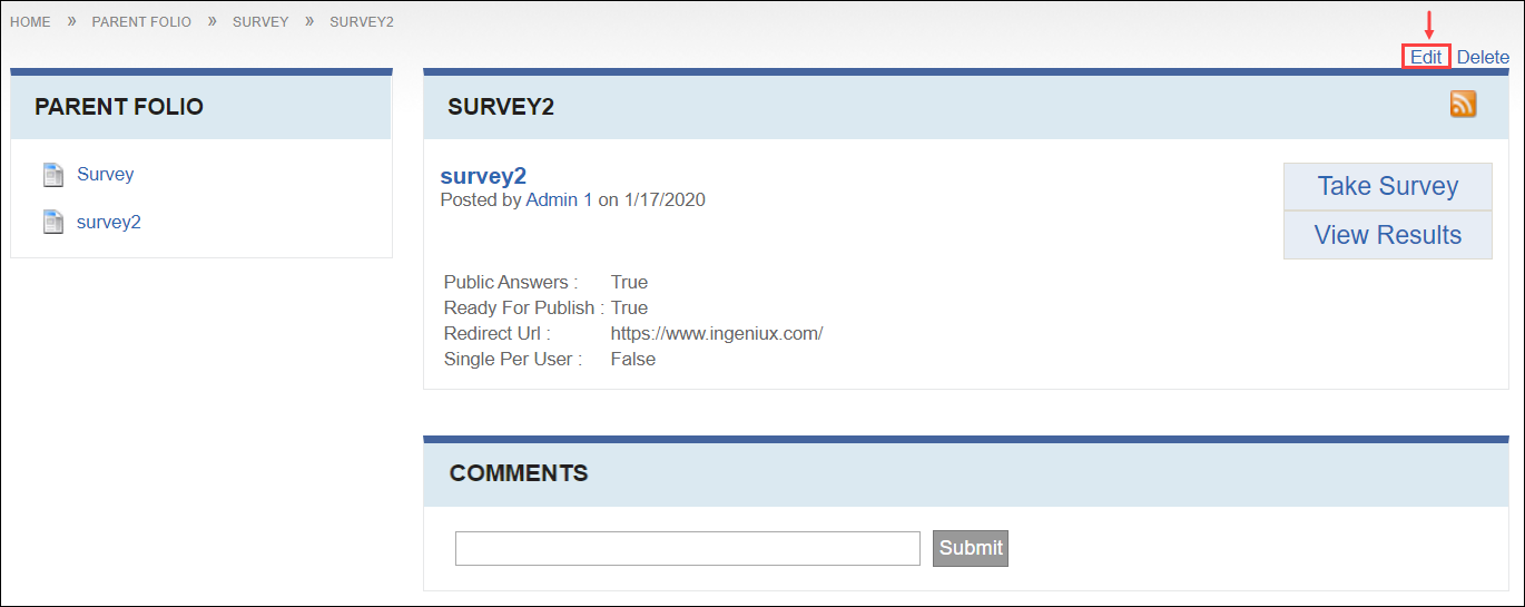 Edit Survey via Survey Item View