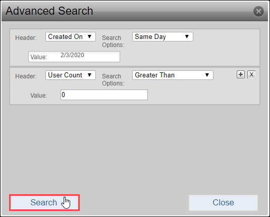 Advanced Search Dialog