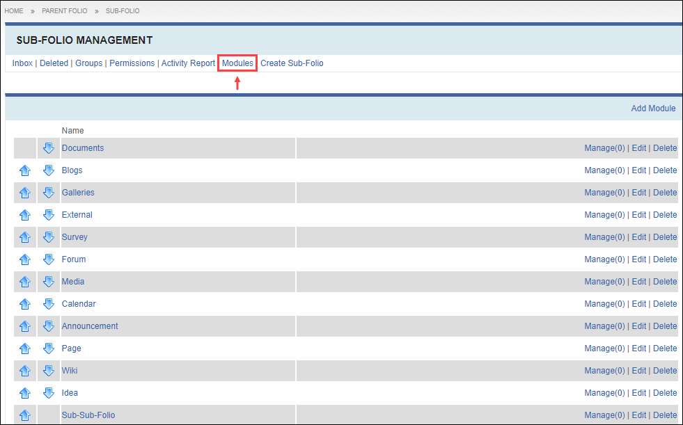 Module Management in Sub-Folio