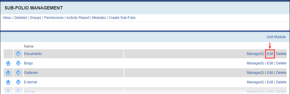 Edit Module in Sub-Folio