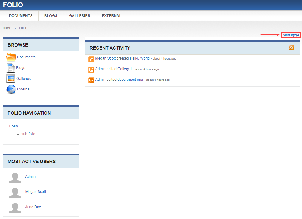 Moderator Folio Home View