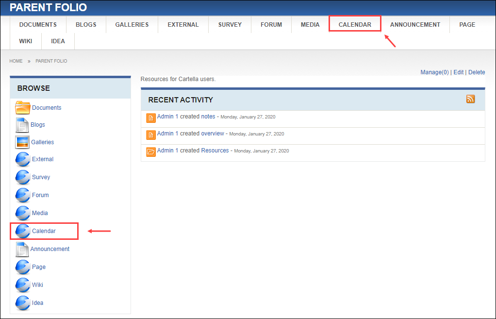 Navigate to Calendar Module View