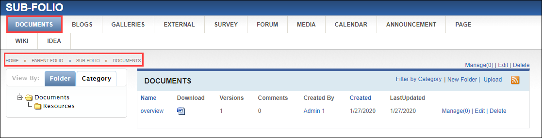 Module Nested in Sub-Folio