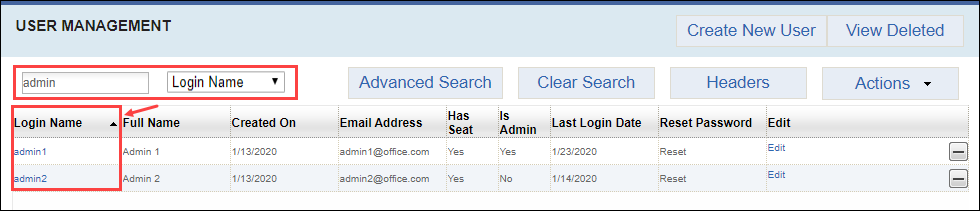 Basic User Search  Results