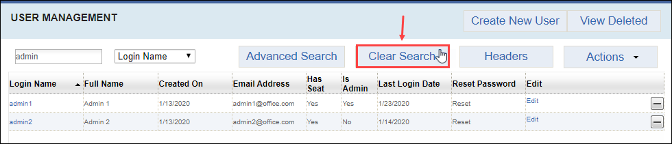 Clear Search