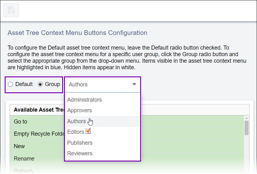 Select Default or Group
