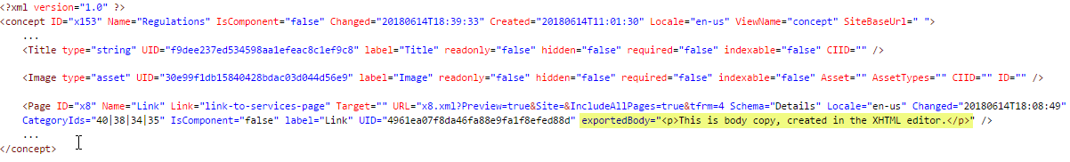 Local Export Example in XML