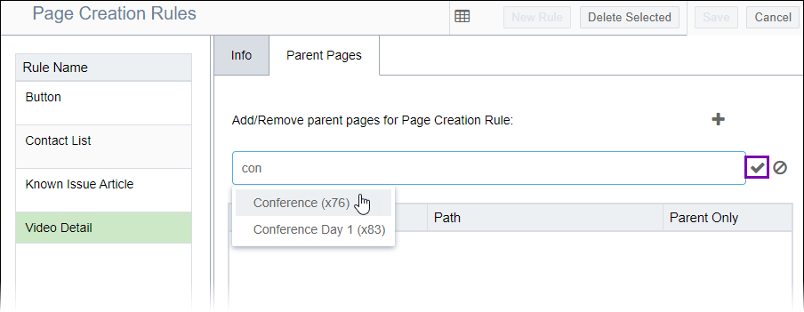 Add Parent Page Confirmation