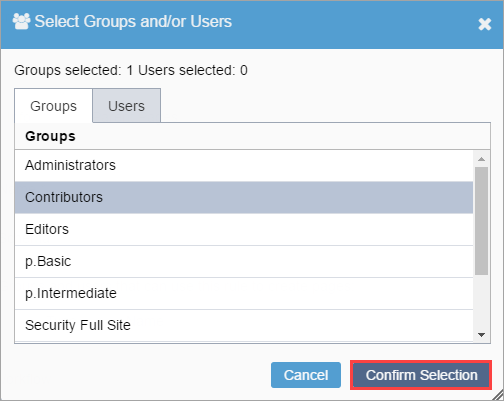 Select Groups and/or Users Dialog