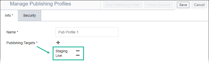 Publishing Targets Associated with Publishing Profile