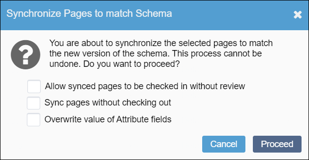 Sync Selected Pages to Match Schema Dialog