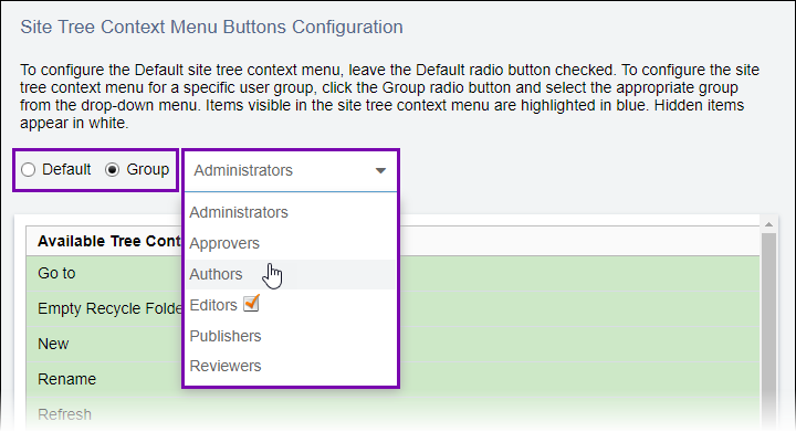 Select Default or Group