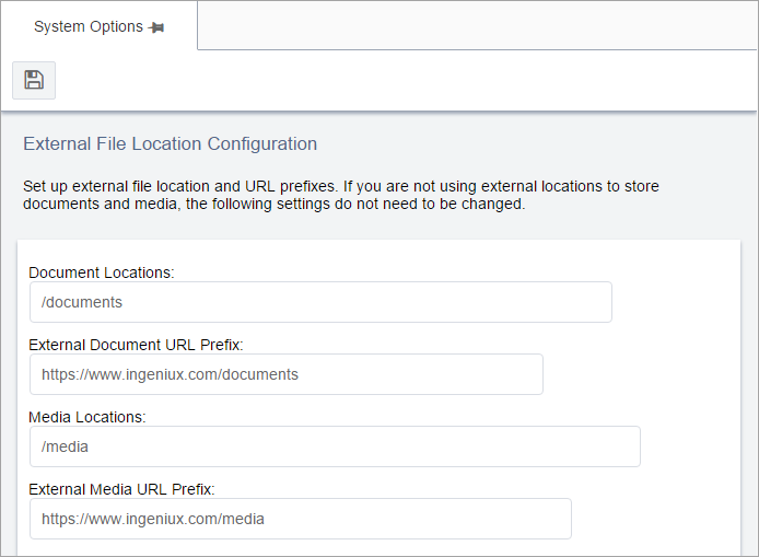 External File Location Configuration