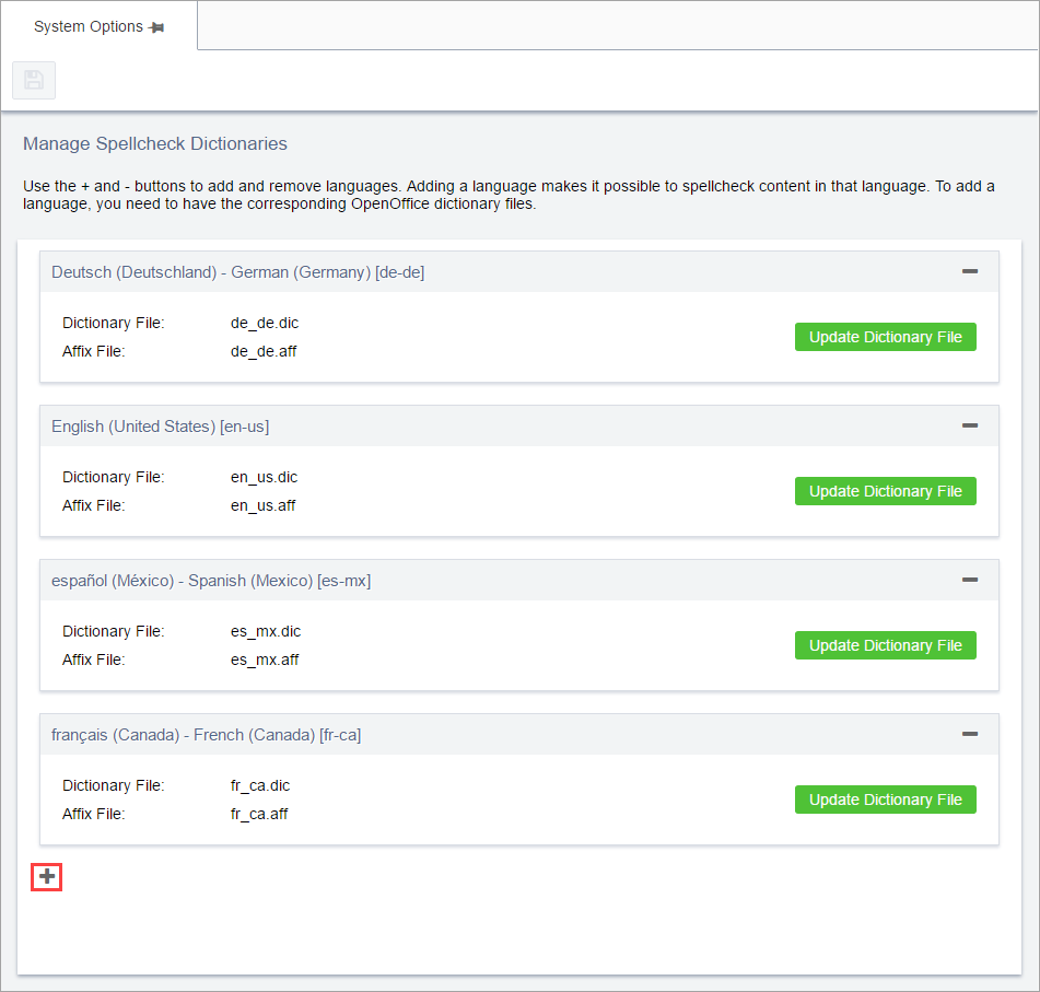 Manage Spellcheck Dictionaries