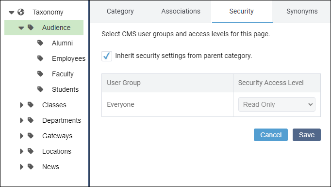 Default Taxonomy Category Security