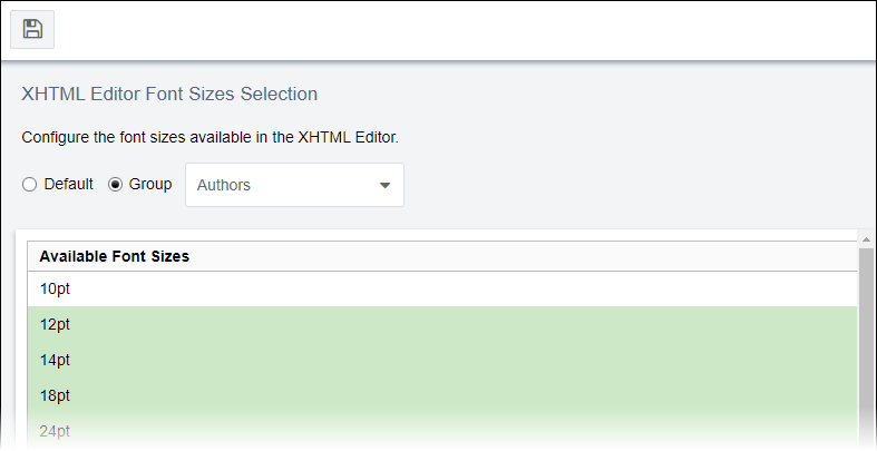 XHTML Editor Font Size Configuration