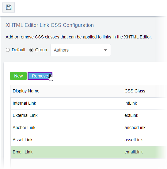 Remove XHTML Editor Link CSS Class