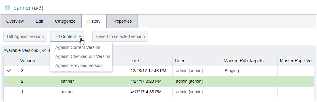 Diff Content Drop-down Menu