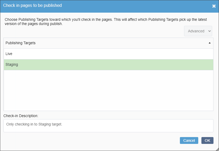 Check in Content Item(s) to Multiple Publishing Targets