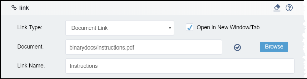 Link Element Document Link Type Settings