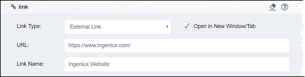 Link Element External Link Type Settings