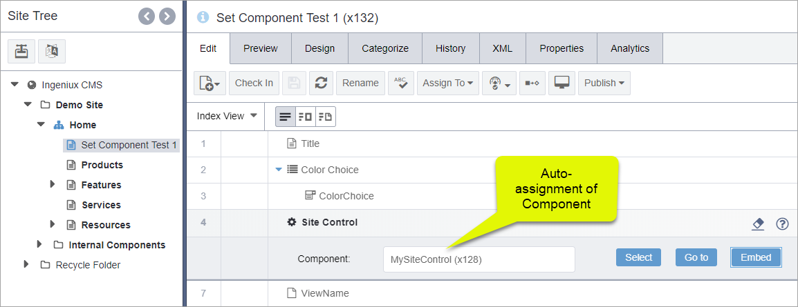 Auto-Assignment of Component